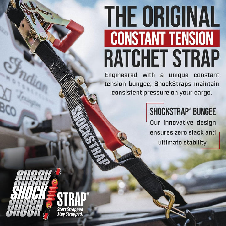 10ft x 1in SHOCKSTRAP® Constant Tension Ratchet Strap, Premium Polyester Webbing, 1,500lb Break Strength, 500lb Working Load Limit