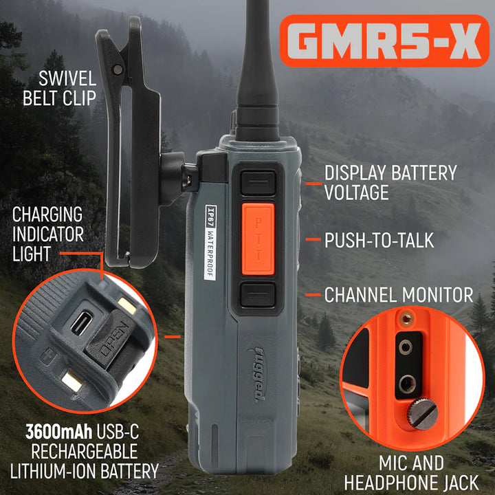GMR5-X - 5W GMRS Handheld Radio - Waterproof with XL Battery