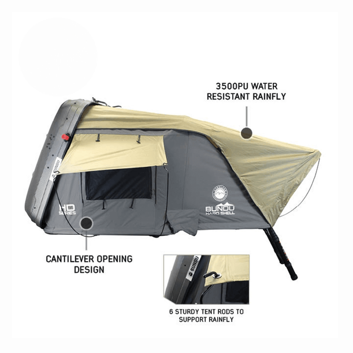 HD Bundu Cantilever Hard Shell Roof Top Tent, Grey Body & Green Rainfly