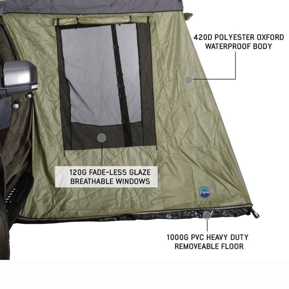 HD Nomadic 4 Roof Top Tent Annex Green Base With Black Floor & Travel Cover