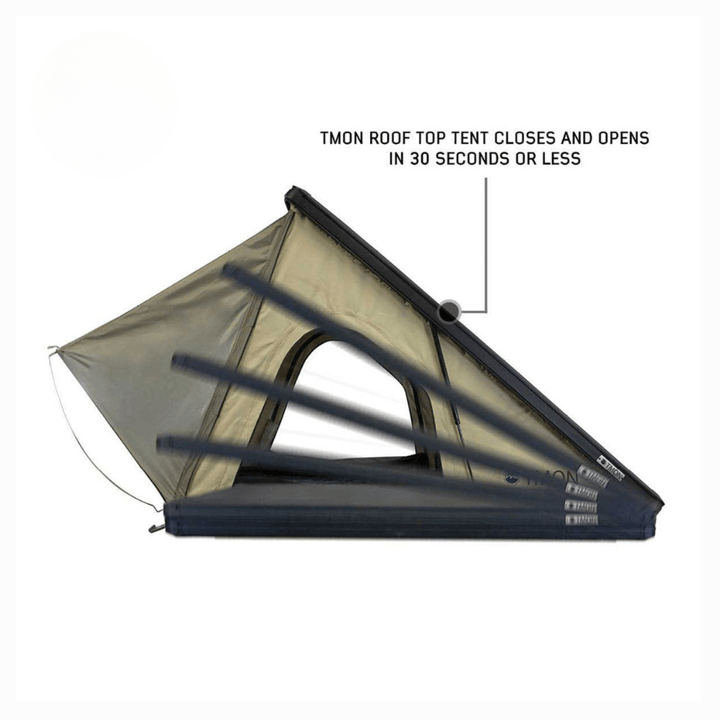 LD TMON Clamshell Aluminum Hard Shell Roof Top Tent - 2 Person Capacity, Tan Body & Green Rainfly