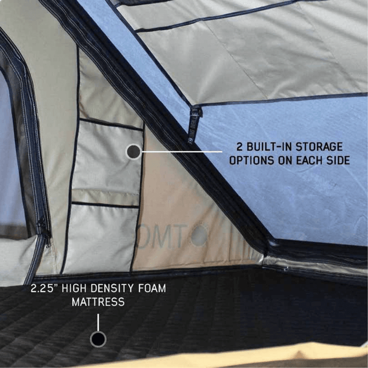 LD TMON Clamshell Aluminum Hard Shell Roof Top Tent - 2 Person Capacity, Tan Body & Green Rainfly