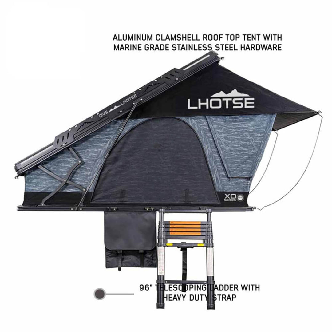 XD Lhotse Clam Shell Aluminum Hard Shell Roof Top Tent, Blue Body & Black Rainfly