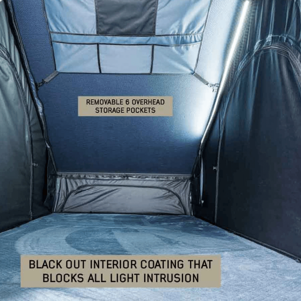 XD Lhotse Clam Shell Aluminum Hard Shell Roof Top Tent, Blue Body & Black Rainfly