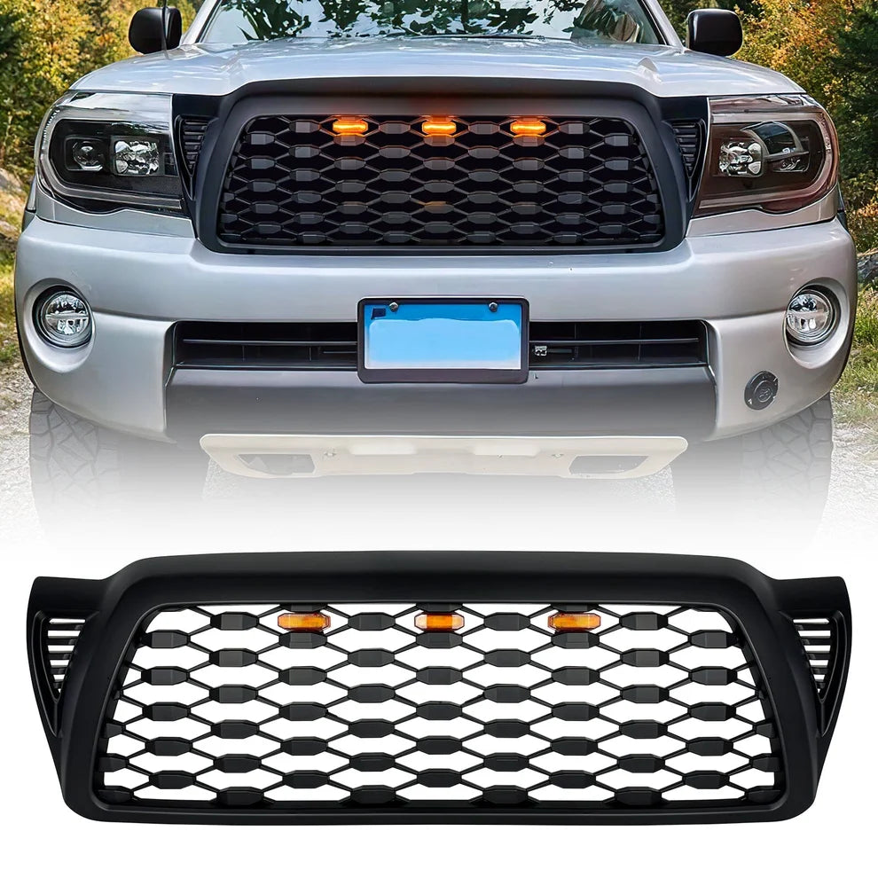 Front Mesh Grille W/ Amber Lights - Matte Black - for 2005-2011 Toyota Tacoma