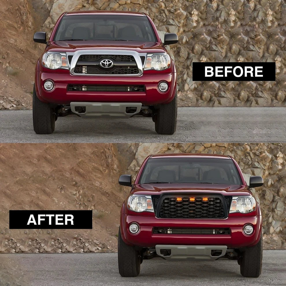 Front Mesh Grille W/ Amber Lights - Matte Black - for 2005-2011 Toyota Tacoma