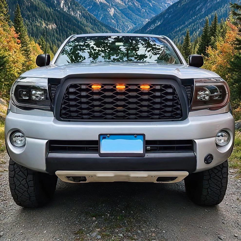 Front Mesh Grille W/ Amber Lights - Matte Black - for 2005-2011 Toyota Tacoma