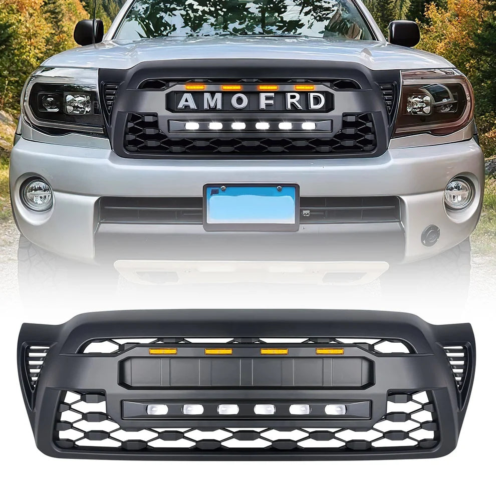 TRD PRO Style Grille w/ LED Off-Road Lights, Amber Lights and DIY Letters for 2005-2011 Toyota Tacoma- Matte Black