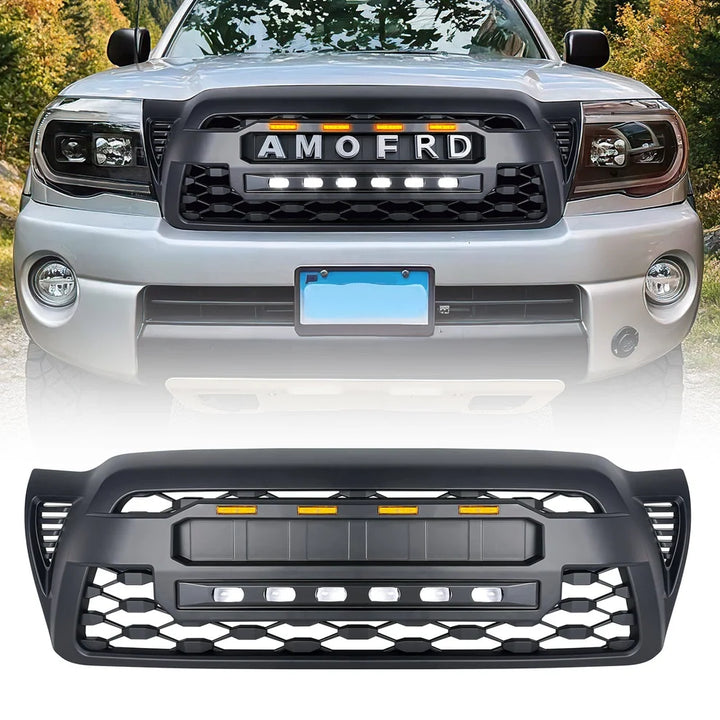 TRD PRO Style Grille w/ LED Off-Road Lights, Amber Lights and DIY Letters for 2005-2011 Toyota Tacoma- Matte Black