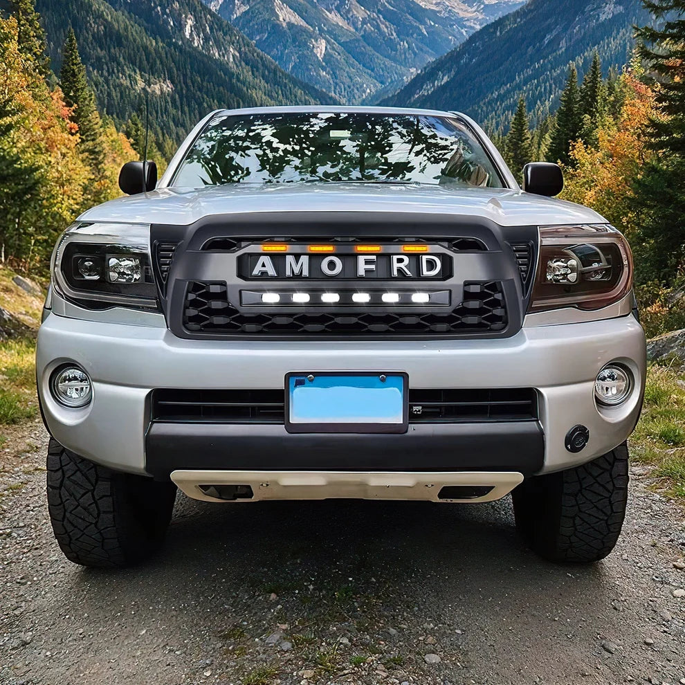 TRD PRO Style Grille w/ LED Off-Road Lights, Amber Lights and DIY Letters for 2005-2011 Toyota Tacoma- Matte Black