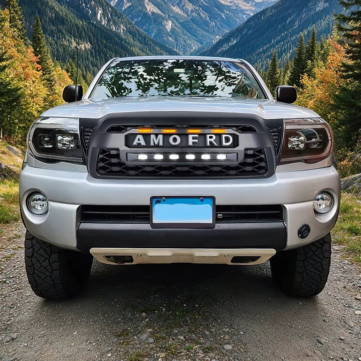 TRD PRO Style Grille w/ LED Off-Road Lights, Amber Lights and DIY Letters for 2005-2011 Toyota Tacoma- Matte Black