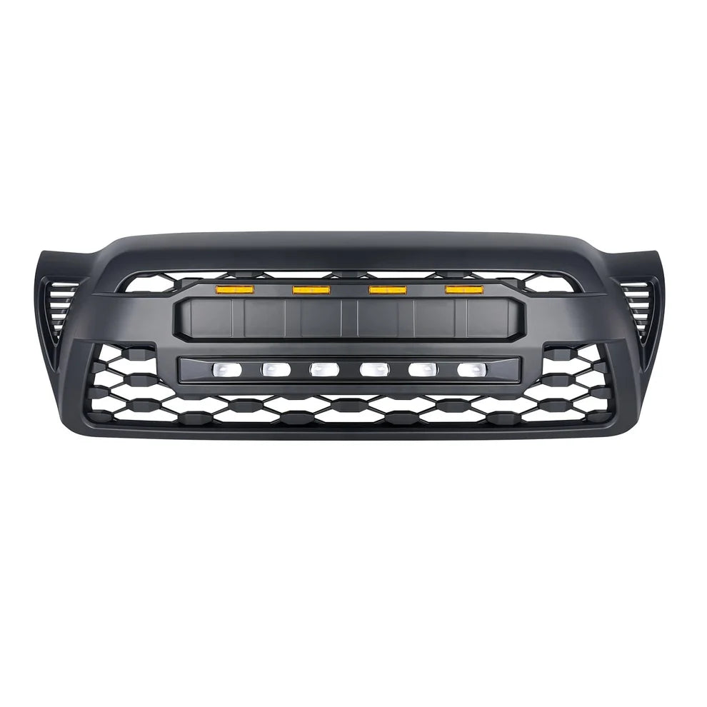TRD PRO Style Grille w/ LED Off-Road Lights, Amber Lights and DIY Letters for 2005-2011 Toyota Tacoma- Matte Black
