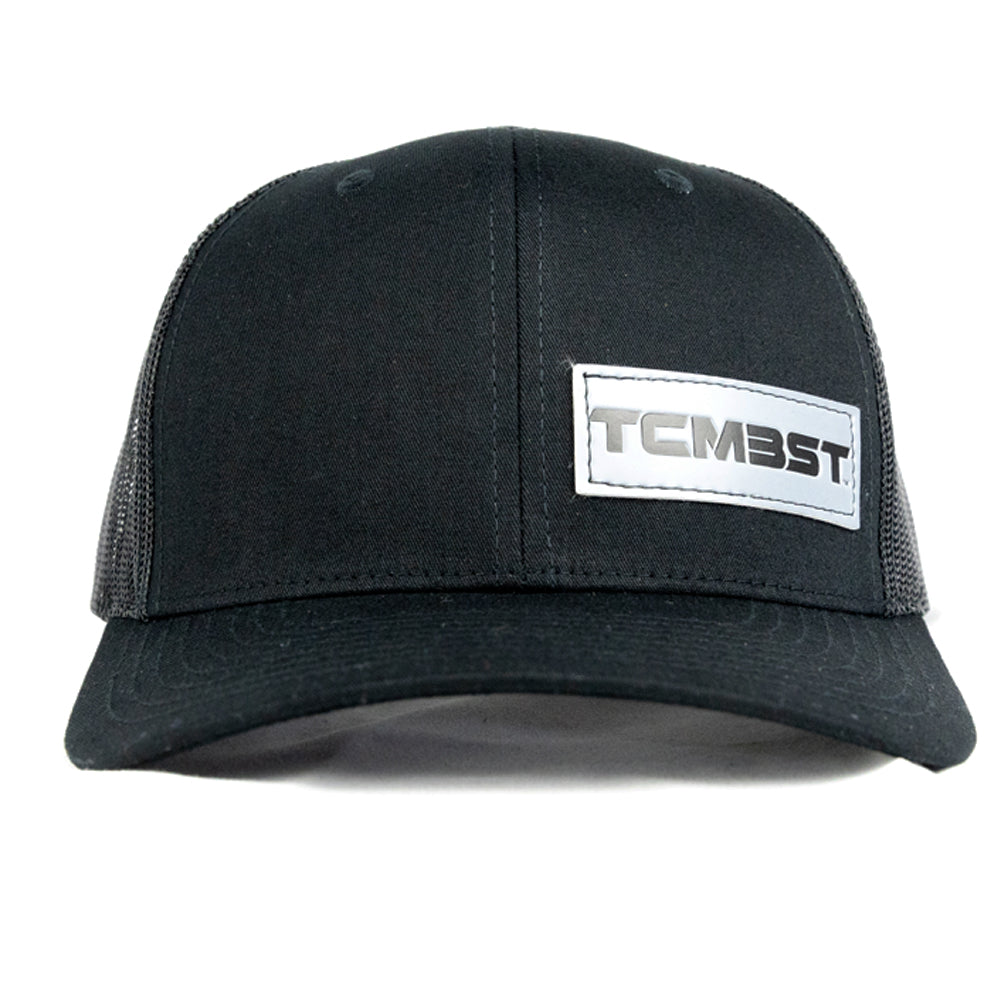 TCMBST Leather Patch Trucker Hat - Black on Black